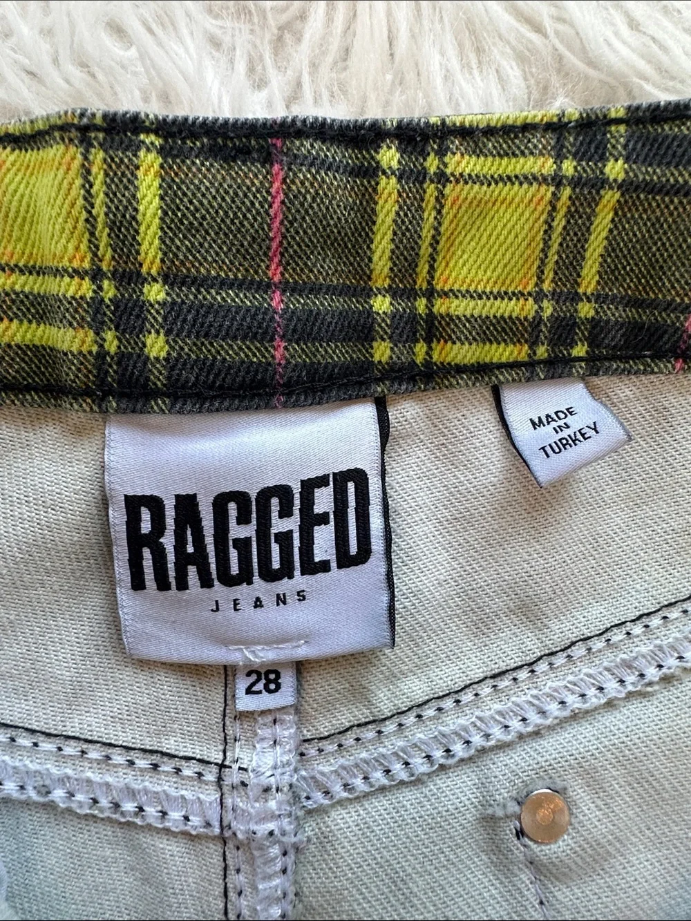 The Ragged Priest green yellow plaid high rise jeans 28